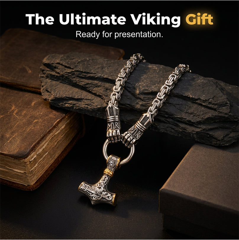 🔨 Viking Thor Hammer Pendant Necklace – Stainless steel with Byzantine chain – Bold & durable – perfect for daily wear or gifting ✨💪