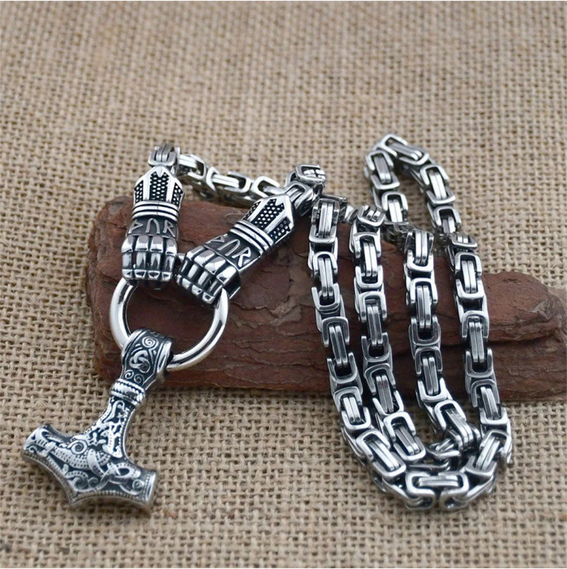 🔨 Viking Thor Hammer Pendant Necklace – Stainless steel with Byzantine chain – Bold & durable – perfect for daily wear or gifting ✨💪