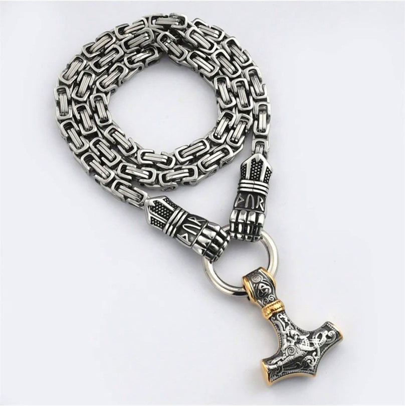 🔨 Viking Thor Hammer Pendant Necklace – Stainless steel with Byzantine chain – Bold & durable – perfect for daily wear or gifting ✨💪
