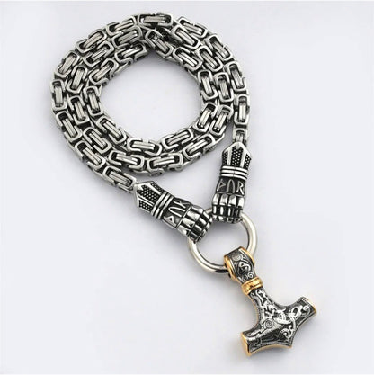 🔨 Viking Thor Hammer Pendant Necklace – Stainless steel with Byzantine chain – Bold & durable – perfect for daily wear or gifting ✨💪