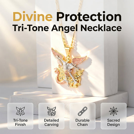 📢📢48% OFF !! ⏰Tri-Tone Angel Guardian Pendant Necklace🪽📿