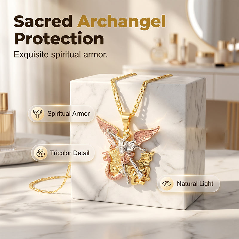 📢📢48% OFF !! ⏰Tri-Tone Angel Guardian Pendant Necklace🪽📿