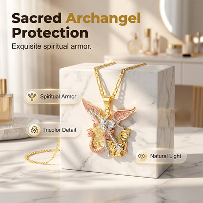 📢📢48% OFF !! ⏰Tri-Tone Angel Guardian Pendant Necklace🪽📿