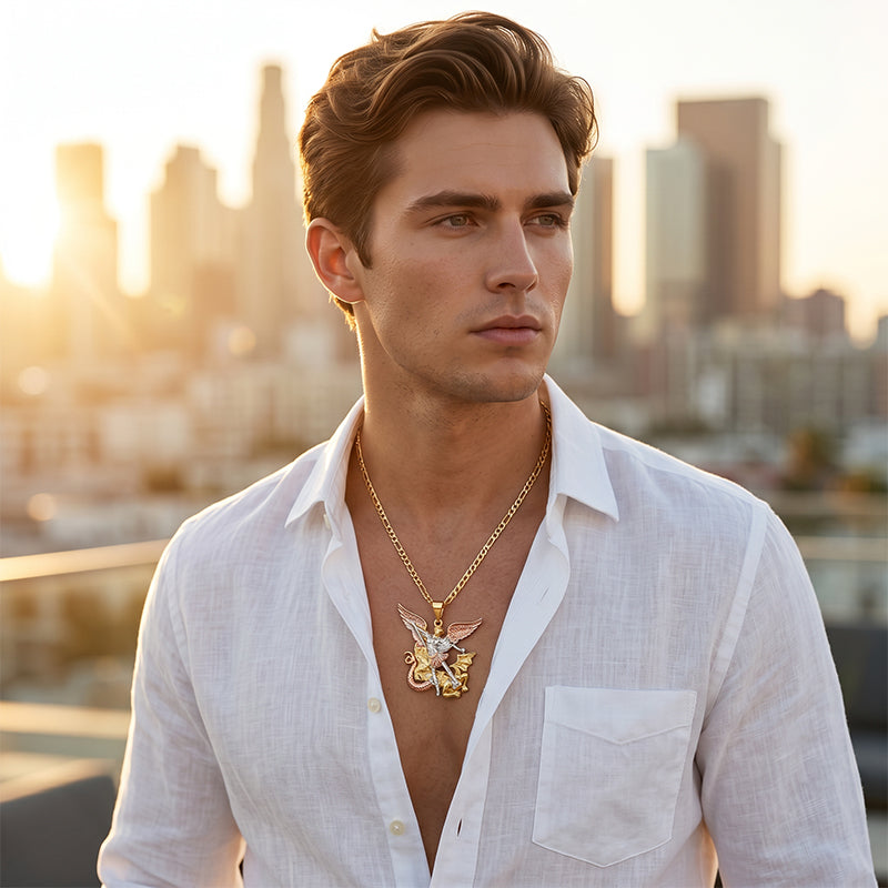 📢📢48% OFF !! ⏰Tri-Tone Angel Guardian Pendant Necklace🪽📿