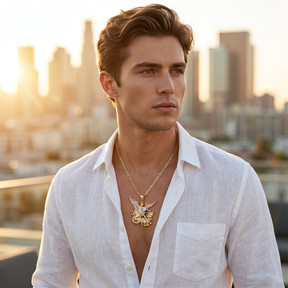 📢📢48% OFF !! ⏰Tri-Tone Angel Guardian Pendant Necklace🪽📿