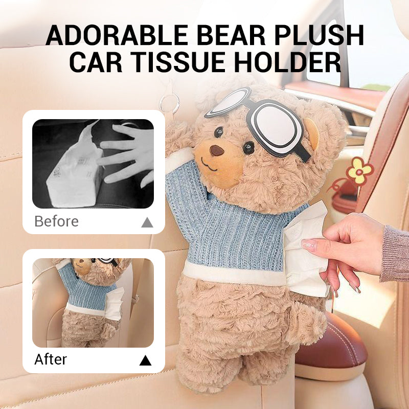 Adorable Bear Plush Car Tissue Holder