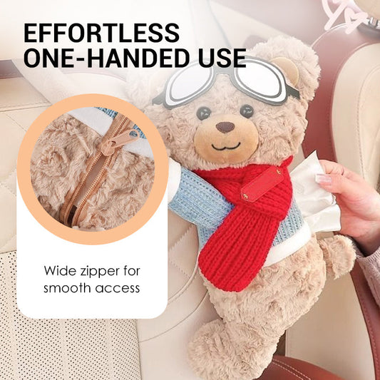 Adorable Bear Plush Car Tissue Holder