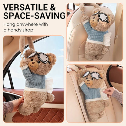 Adorable Bear Plush Car Tissue Holder