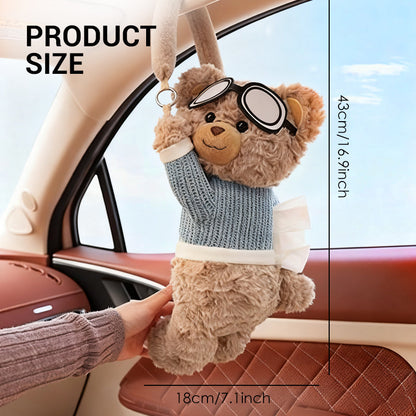 Adorable Bear Plush Car Tissue Holder