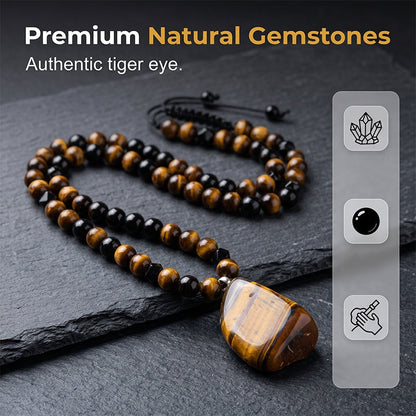 🦁Men's Natural Tiger's‑Eye Beaded Necklace – Stylish energy healing stone – Perfect for daily wear or gifting – bold and meaningful 💛✨🧿