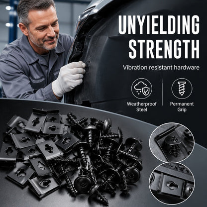🔩🚗 Universal Car Metal U-Type Clips & Screws Set – Heavy-duty, rust-resistant & versatile sizes – Perfect for auto trim, panels & interior repairs 🔧