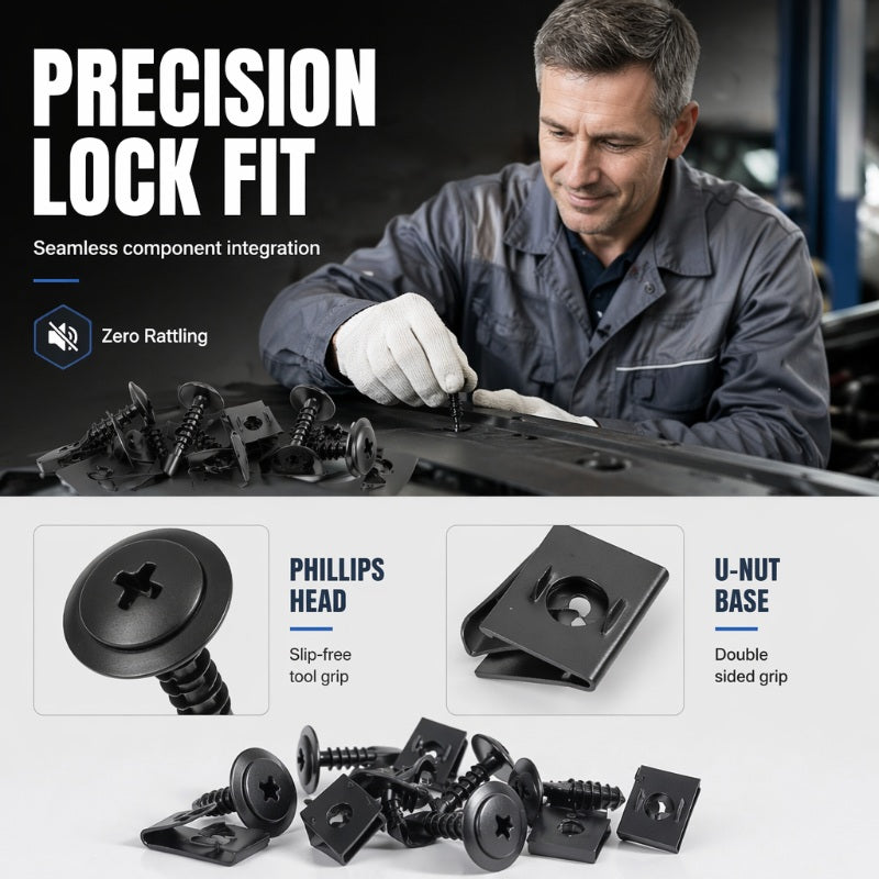 🔩🚗 Universal Car Metal U-Type Clips & Screws Set – Heavy-duty, rust-resistant & versatile sizes – Perfect for auto trim, panels & interior repairs 🔧