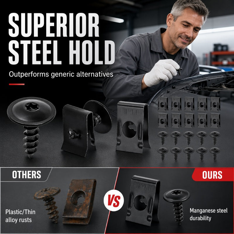 🔩🚗 Universal Car Metal U-Type Clips & Screws Set – Heavy-duty, rust-resistant & versatile sizes – Perfect for auto trim, panels & interior repairs 🔧