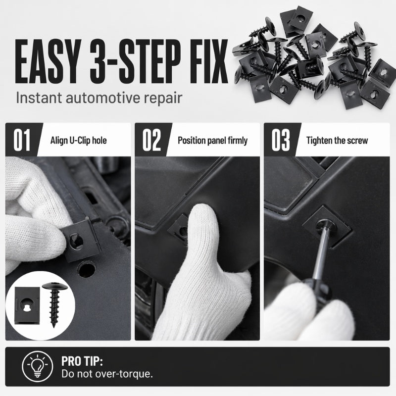 🔩🚗 Universal Car Metal U-Type Clips & Screws Set – Heavy-duty, rust-resistant & versatile sizes – Perfect for auto trim, panels & interior repairs 🔧