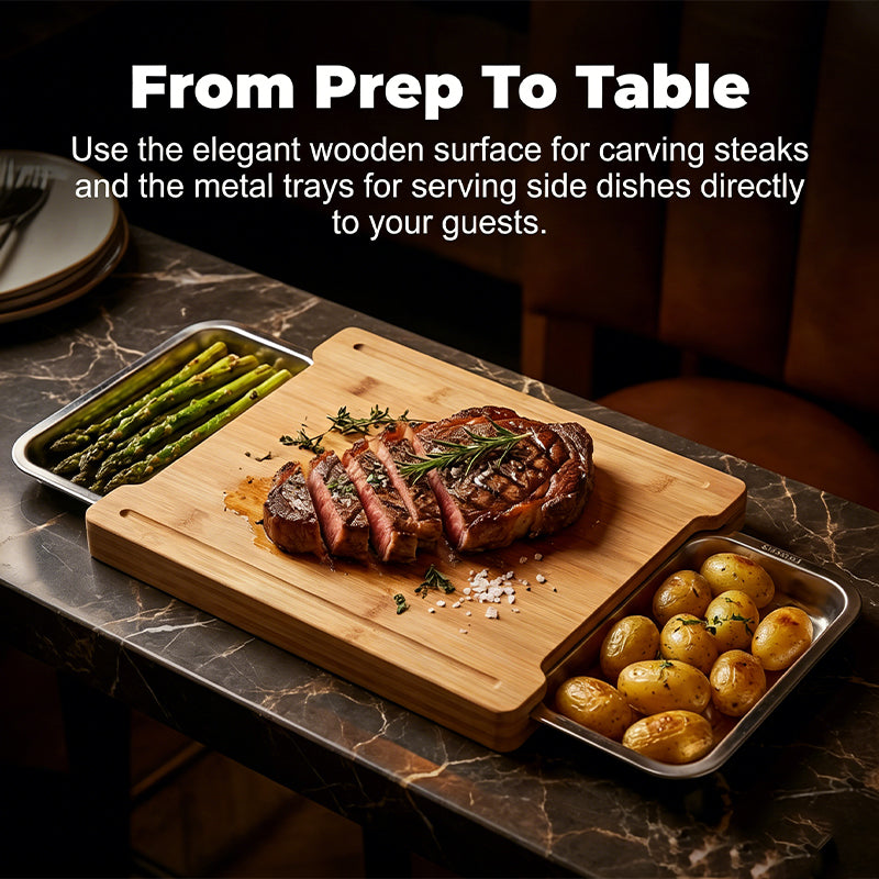 🔪Wooden Cutting Board with Slide-Out Trays