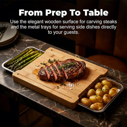 🔪Wooden Cutting Board with Slide-Out Trays