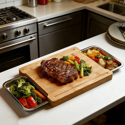 🔪Wooden Cutting Board with Slide-Out Trays