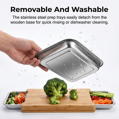 🔪Wooden Cutting Board with Slide-Out Trays