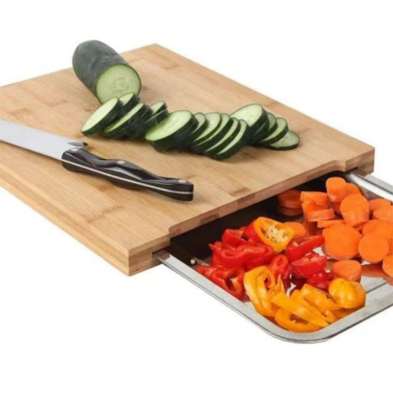 🔪Wooden Cutting Board with Slide-Out Trays