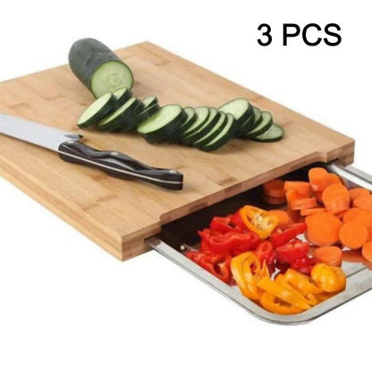 🔪Wooden Cutting Board with Slide-Out Trays