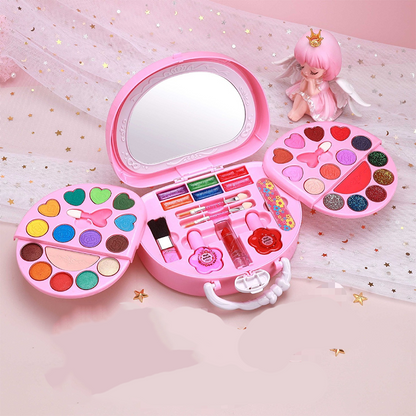 💄 50 % RABATT NU! 🎀 Tvättbar sminkleksaksset för barn med bärbar rosa handväska – säkra formler, vikbara paletter & komplett kit – perfekt present för små fashionistas ✨