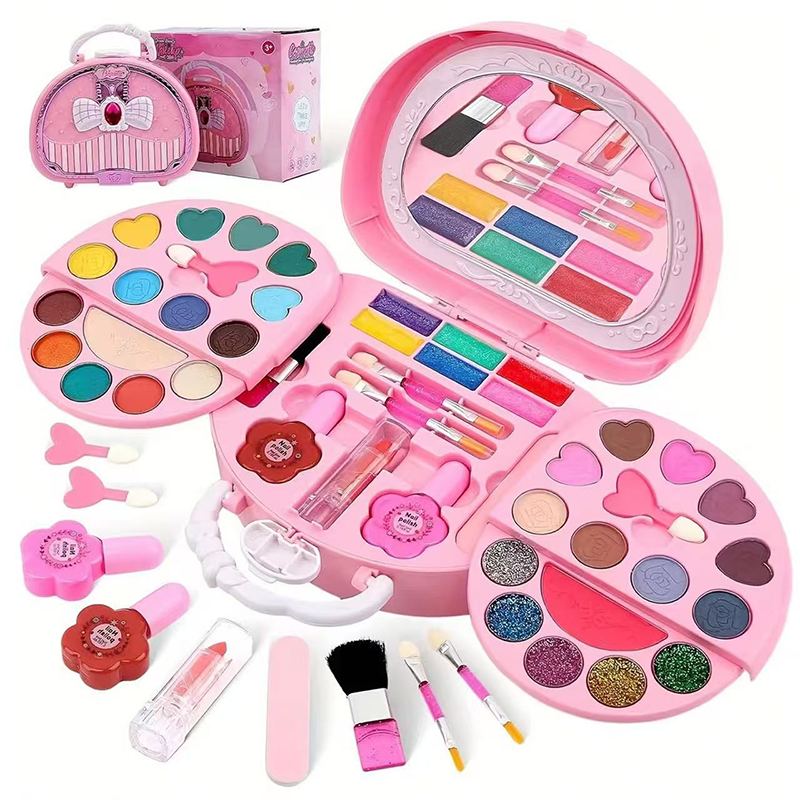 💄 50 % RABATT NU! 🎀 Tvättbar sminkleksaksset för barn med bärbar rosa handväska – säkra formler, vikbara paletter & komplett kit – perfekt present för små fashionistas ✨