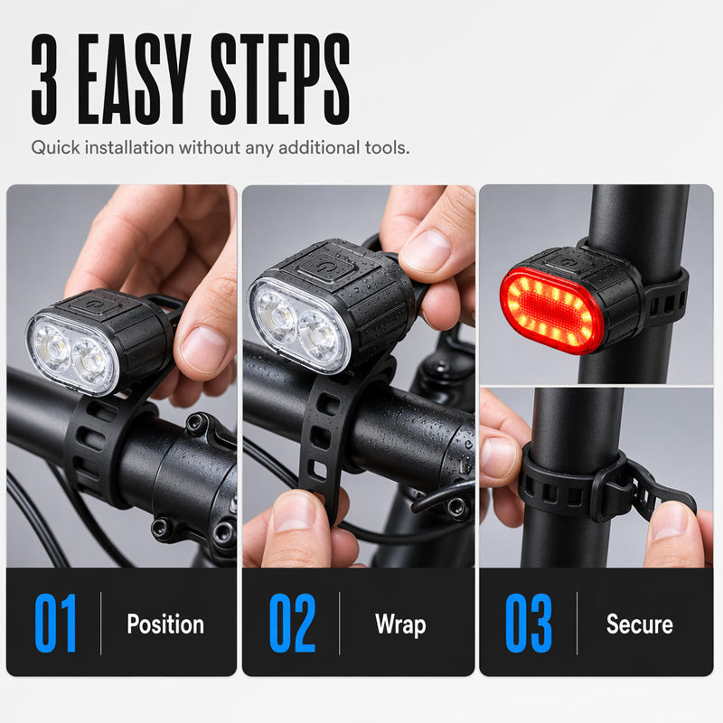 🏆 Last Day Special Price £9.99 ! 🔦USB Rechargeable Bike Light Set 🚲 Light Up the Road, Ride Home Safe – No Batteries, No Fuss ✨