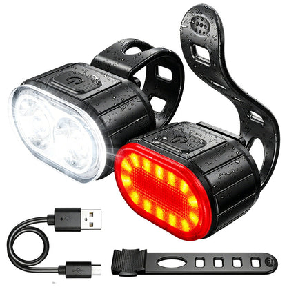 🏆 Last Day Special Price £9.99 ! 🔦USB Rechargeable Bike Light Set 🚲 Light Up the Road, Ride Home Safe – No Batteries, No Fuss ✨