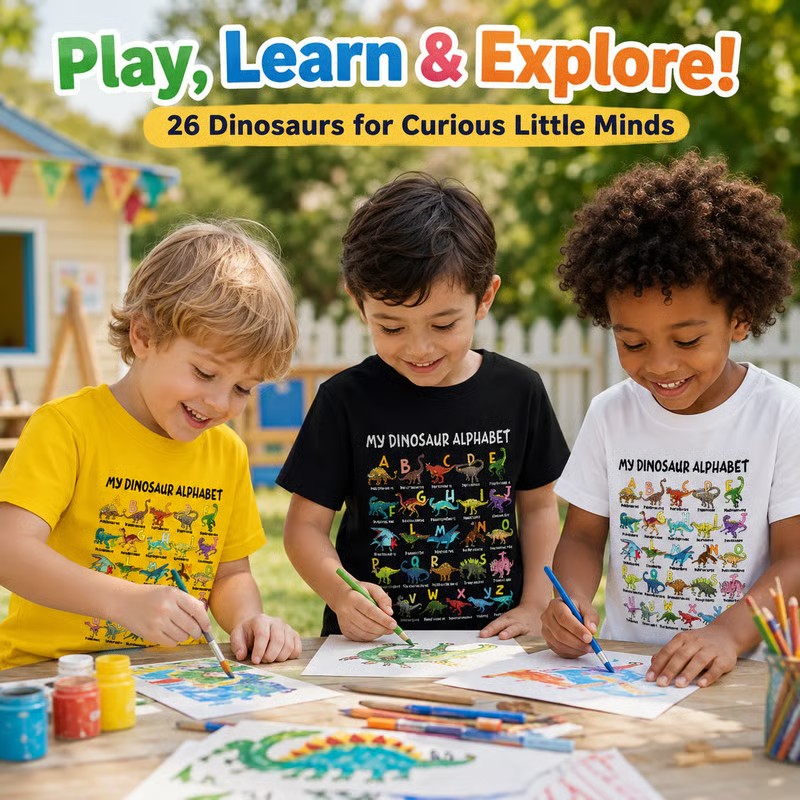 🔥🎁 New Arrival: Half-Price Offer 🔥 Children's T-shirt with Dinosaur and Letter Prints