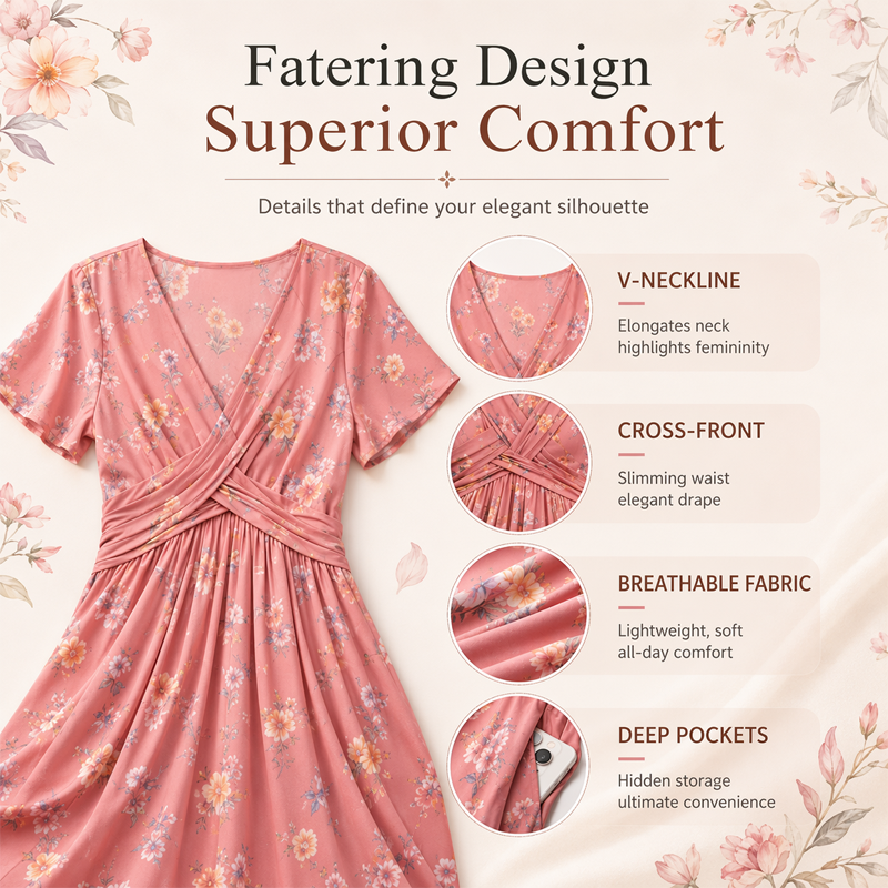 😍 2026 NEW SALE – 46% OFF 🌸 Women's V-Neck Floral Print Dress with Twist Waist – Elegant & Flattering Summer Dress ✨