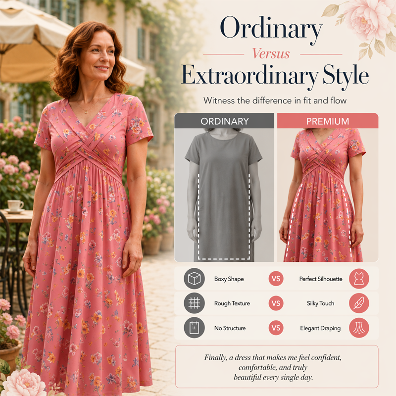 😍 2026 NEW SALE – 46% OFF 🌸 Women's V-Neck Floral Print Dress with Twist Waist – Elegant & Flattering Summer Dress ✨
