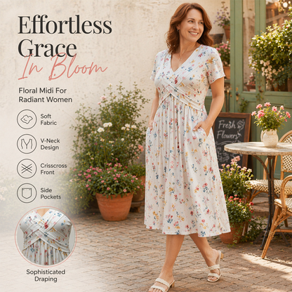 😍 2026 NEW SALE – 46% OFF 🌸 Women's V-Neck Floral Print Dress with Twist Waist – Elegant & Flattering Summer Dress ✨