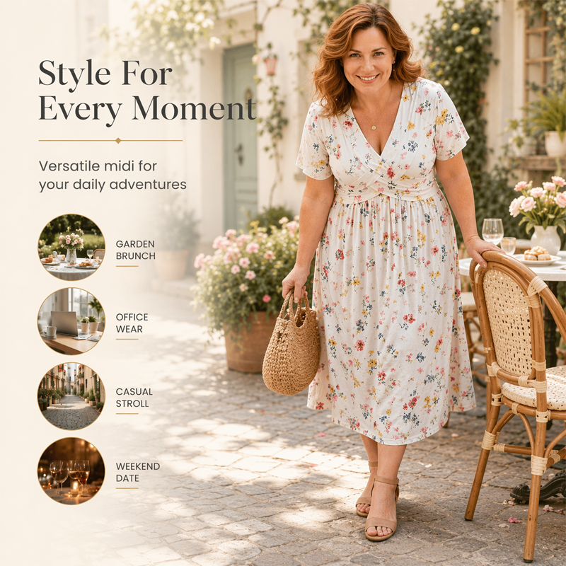 😍 2026 NEW SALE – 46% OFF 🌸 Women's V-Neck Floral Print Dress with Twist Waist – Elegant & Flattering Summer Dress ✨