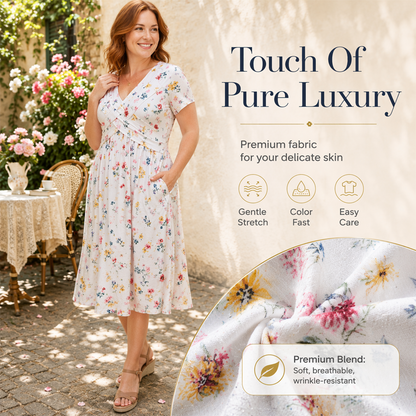 😍 2026 NEW SALE – 46% OFF 🌸 Women's V-Neck Floral Print Dress with Twist Waist – Elegant & Flattering Summer Dress ✨