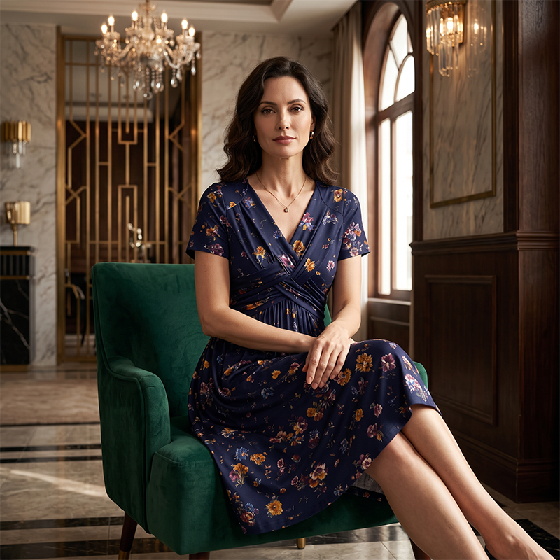 😍 2026 NEW SALE – 46% OFF 🌸 Women's V-Neck Floral Print Dress with Twist Waist – Elegant & Flattering Summer Dress ✨
