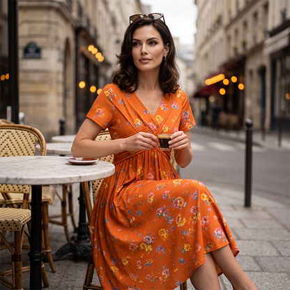 😍 2026 NEW SALE – 46% OFF 🌸 Women's V-Neck Floral Print Dress with Twist Waist – Elegant & Flattering Summer Dress ✨