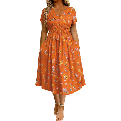 😍 2026 NEW SALE – 46% OFF 🌸 Women's V-Neck Floral Print Dress with Twist Waist – Elegant & Flattering Summer Dress ✨