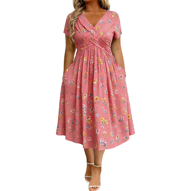 😍 2026 NEW SALE – 46% OFF 🌸 Women's V-Neck Floral Print Dress with Twist Waist – Elegant & Flattering Summer Dress ✨