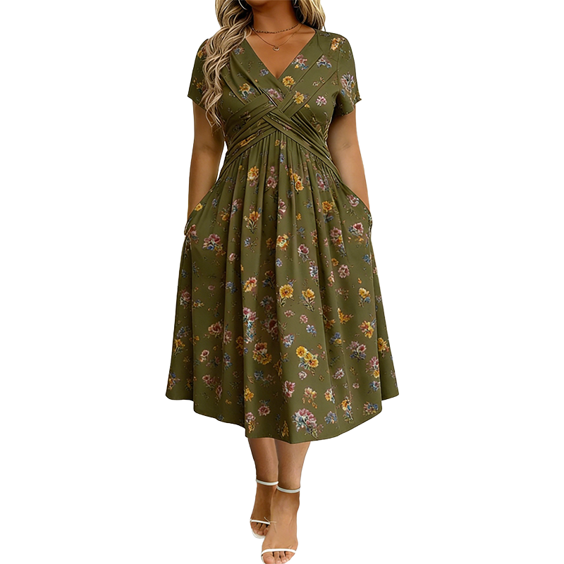 😍 2026 NEW SALE – 46% OFF 🌸 Women's V-Neck Floral Print Dress with Twist Waist – Elegant & Flattering Summer Dress ✨