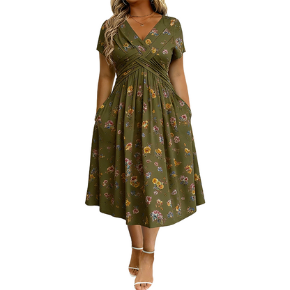 😍 2026 NEW SALE – 46% OFF 🌸 Women's V-Neck Floral Print Dress with Twist Waist – Elegant & Flattering Summer Dress ✨