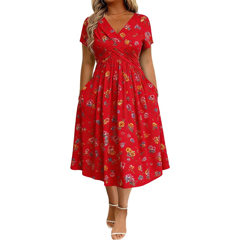 😍 2026 NEW SALE – 46% OFF 🌸 Women's V-Neck Floral Print Dress with Twist Waist – Elegant & Flattering Summer Dress ✨