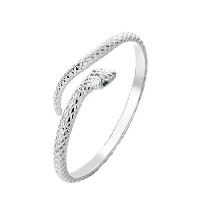 Vintage Snake Bangle Bracelet – Adjustable Open Cuff with Textured Scale Details & Green Eye Accents ✨