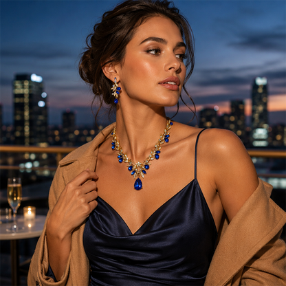 📢📢40% OFF !! ⏰Sparkling Teardrop Pendant Necklace and Earrings Set