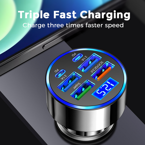 📢📢49% OFF !! ⏰6-In-1 Car Fast Phone Charger with Voltage Display