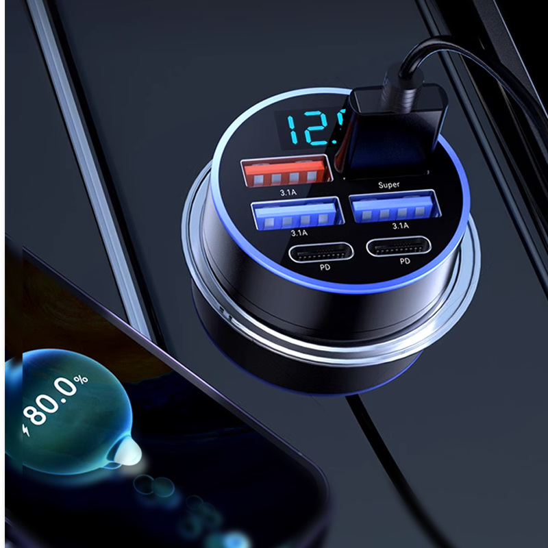 📢📢49% OFF !! ⏰6-In-1 Car Fast Phone Charger with Voltage Display