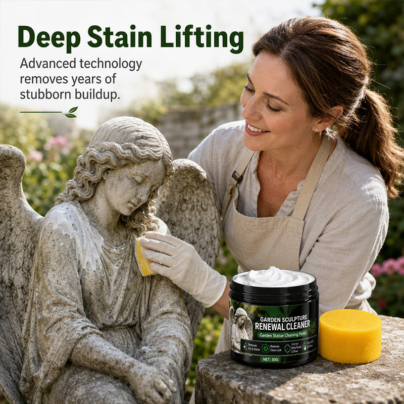 🌿50% OFF NOW! Garden Statue Renewal Cleaner Paste, Sculpture Restoration Cleaning Kit with Sponge, Remove Moss, Dirt & Stains for Stone, Resin & Metal Outdoor Ornaments