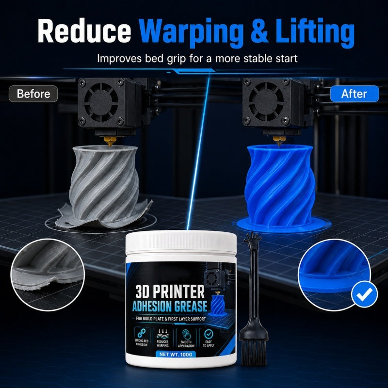 🖨️50% OFF NOW! Anti‑Warping Adhesion Grease for 3D Printers‑Build Plate Bed Adhesive Paste, Reduce Warping & Lifting, Stable First‑Layer Support Grease for Most 3D Printer Build Plates