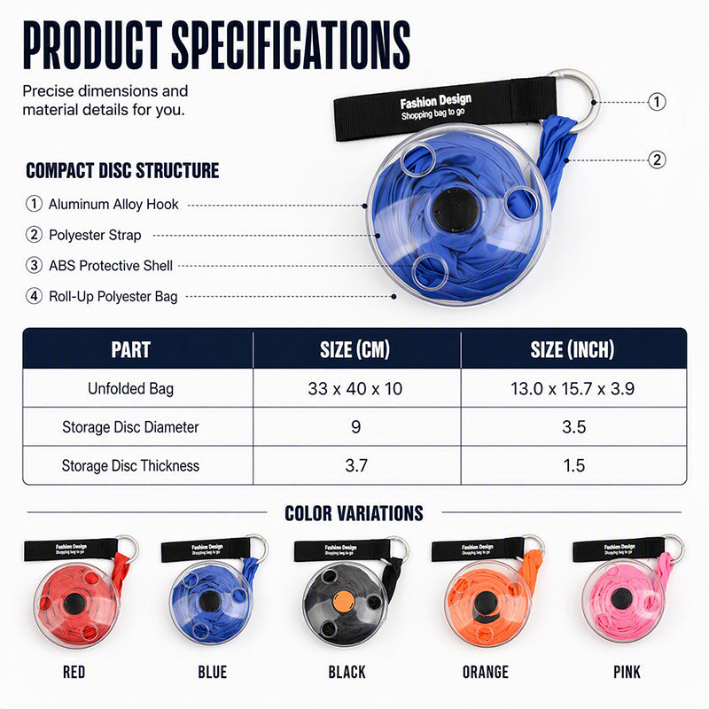 Portable Retractable Roll-Up Shopping Bag
